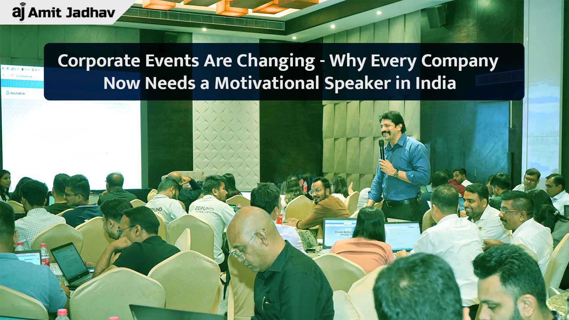 Corporate event audience listening to a motivational speaker in India