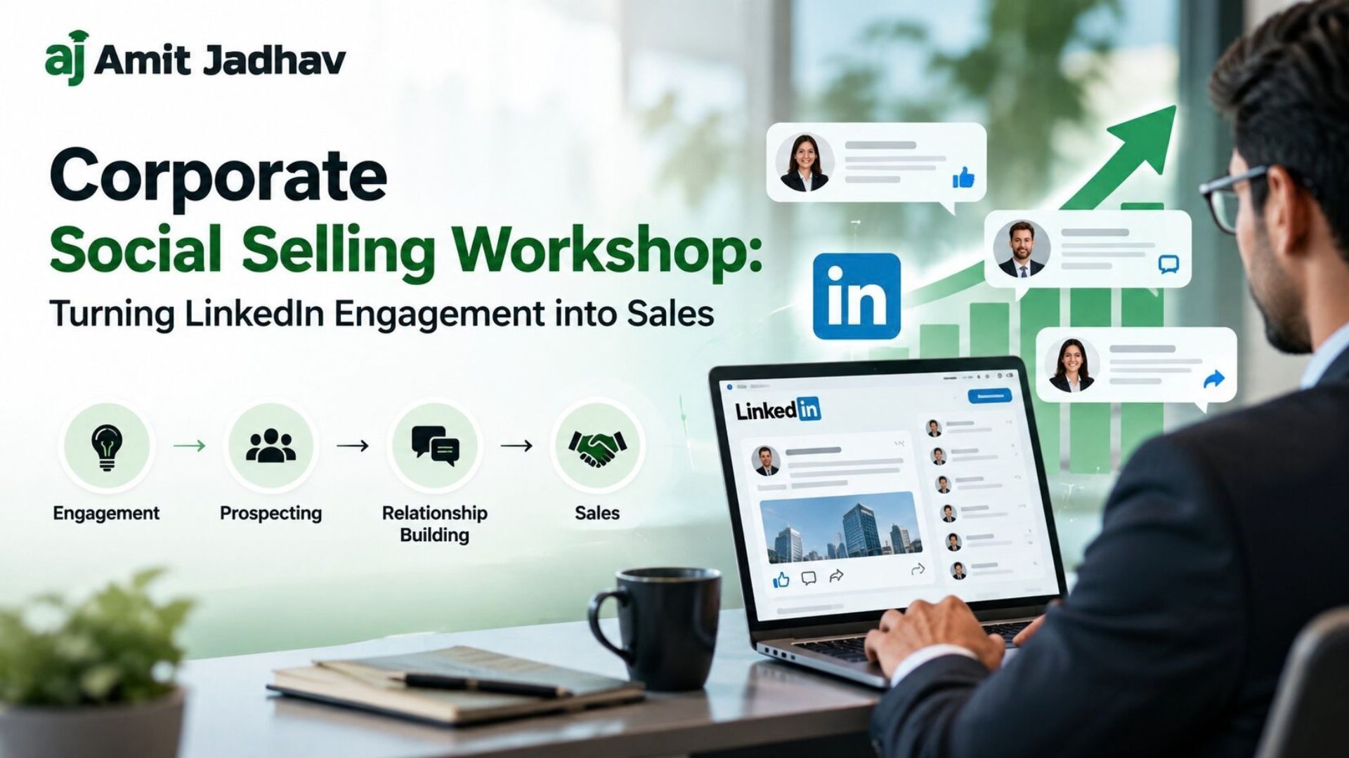 Corporate Social Selling Workshop showing how LinkedIn engagement, prospecting, relationship building, and sales