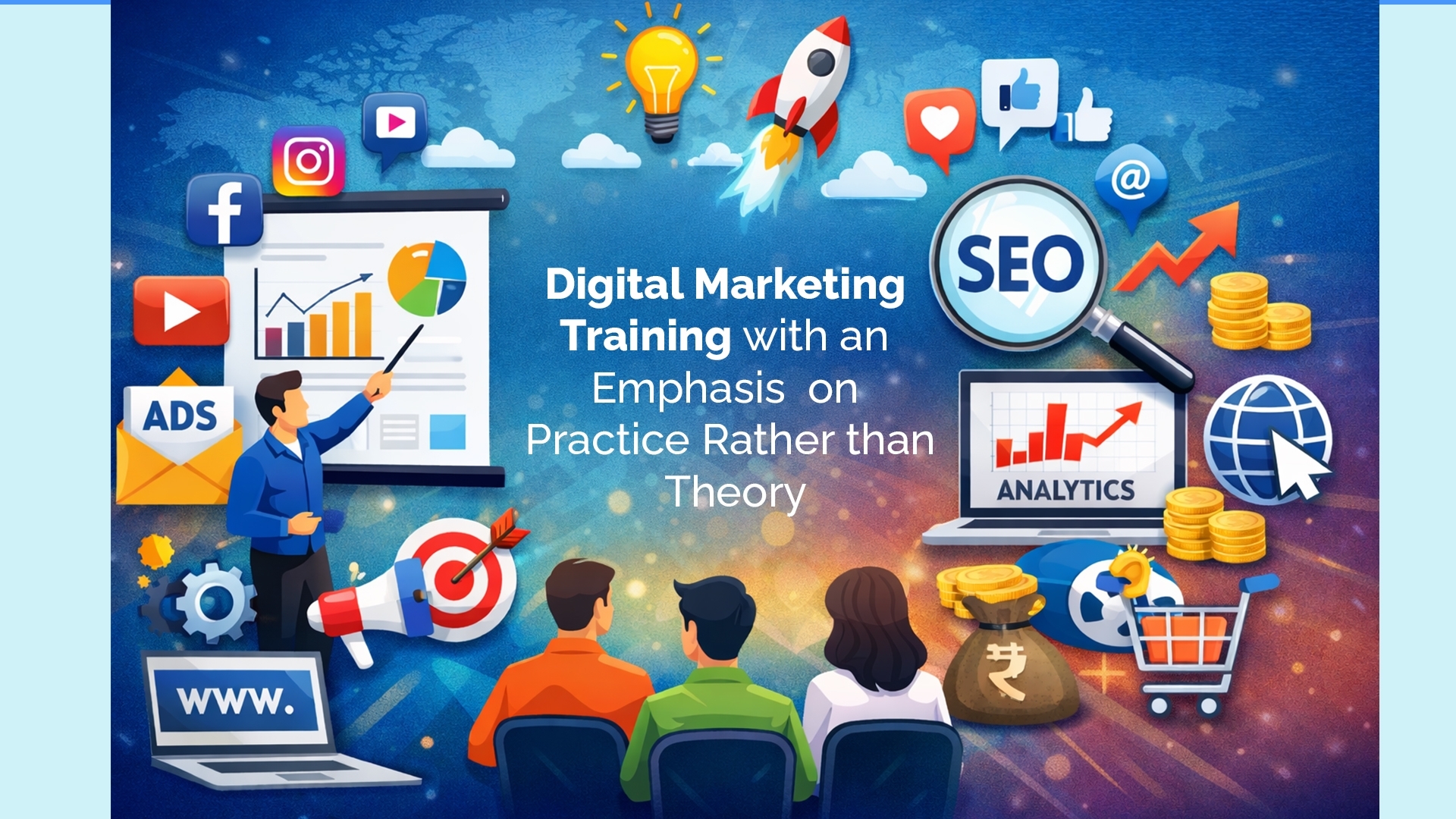 Digital marketing masterclass explaining lead generation strategies, online marketing growth, and business scaling