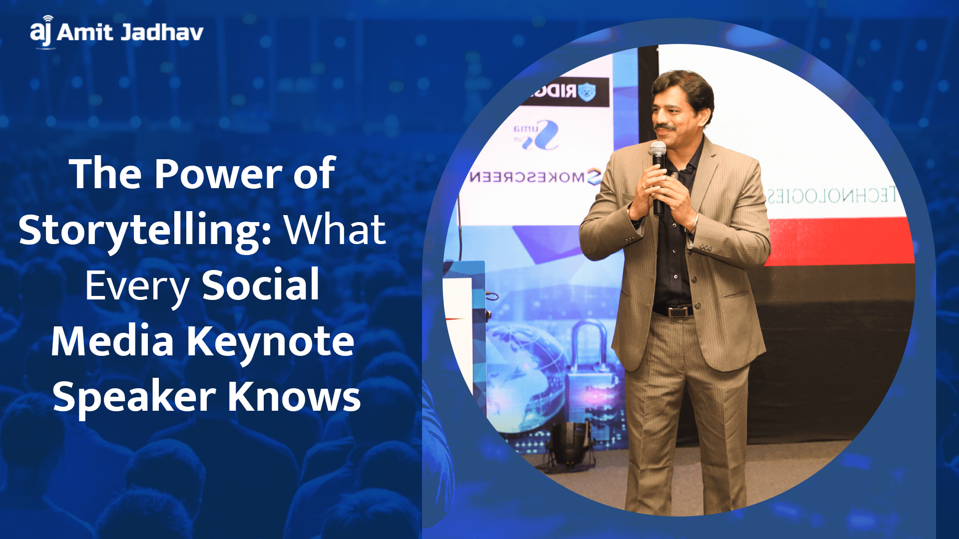 Speaker using storytelling on stage to captivate a social media audience