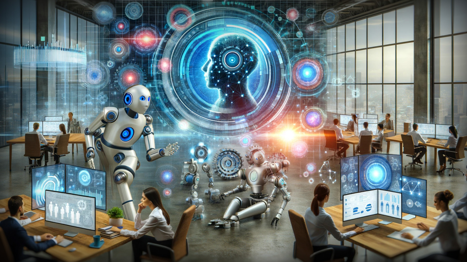 Visual representation of AI Masterclass with futuristic tech elements