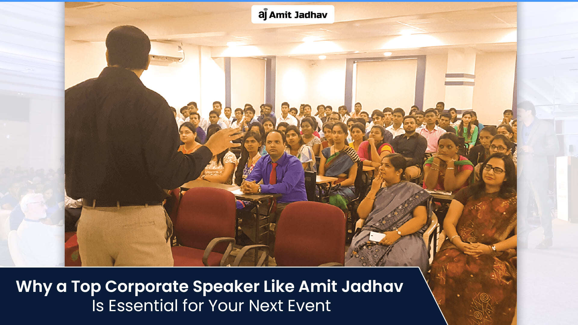Amit Jadhav delivering an impactful corporate keynote speech at a business event in India